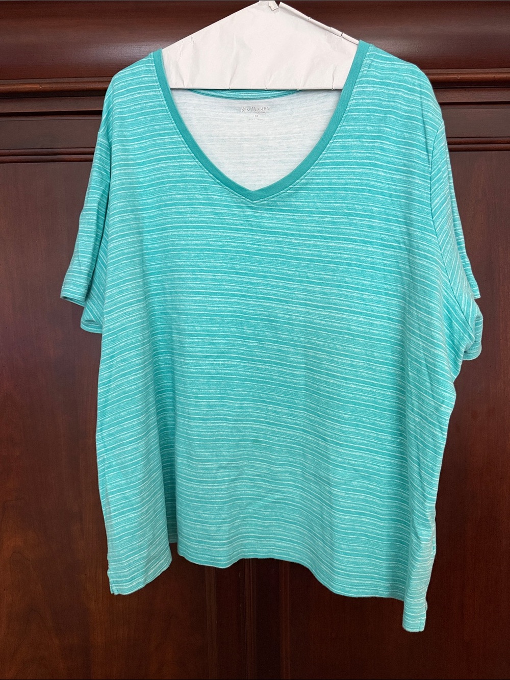 Kim Rogers Teal Stripe V-Neck Short Sleeve Tee